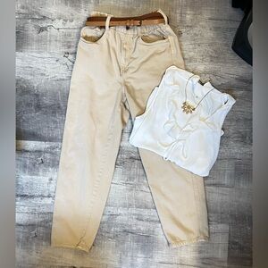 H&M Beige High-Waist Mom Jeans